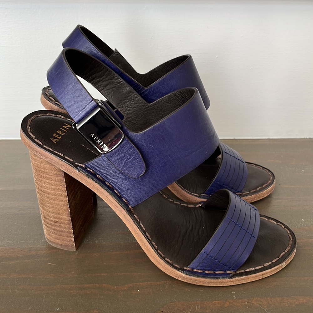 AERIN blue block heels, open toe sandals -size 6